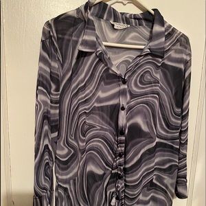 Plus-size long sleeve nylon blouse